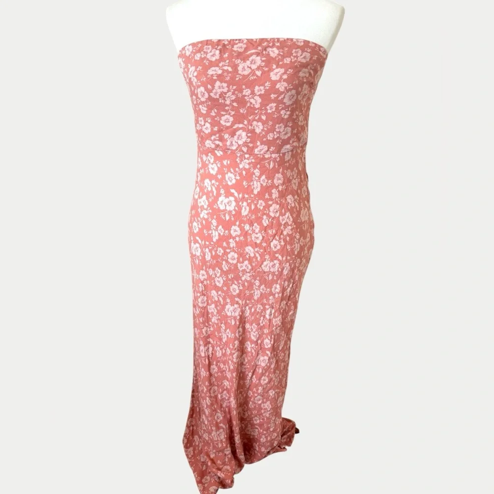 Aeropostal Summer Floral boho Strapless Coral Maxi Dress Size Medium - Picture 3 of 6
